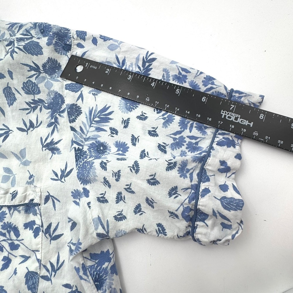 JOIE Women's Small 100% Organic Cotton Blue White Floral Pajama Set Top Shorts - Picture 8 of 11